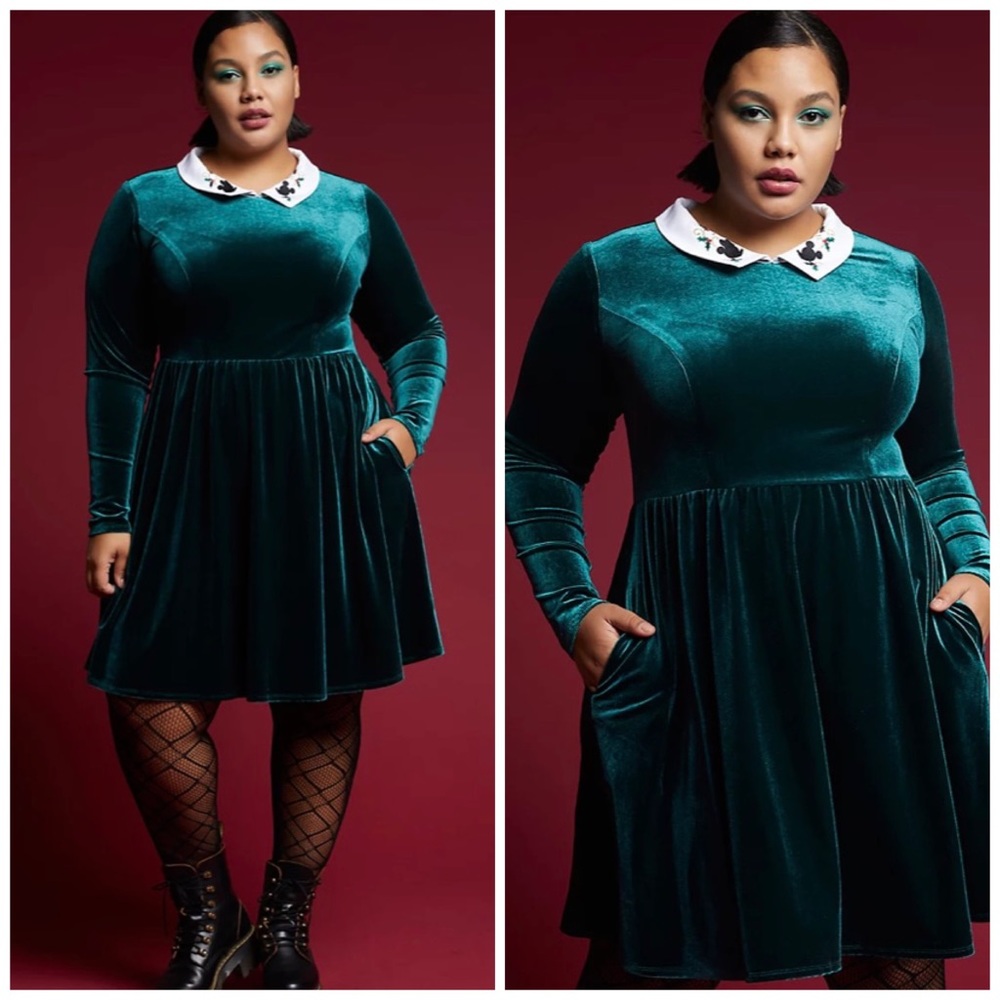DISNEY Mickey Mouse Holiday Green Velvet Dress